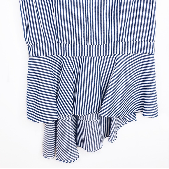 V Christina Blue White Sleeveless Peplum Shirt M - Picture 5 of 7